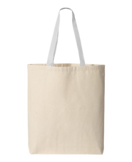 Q-Tees Q4400 11L Canvas Tote with Contrast-Color Handles – 12 oz. Heavy Canvas with Nylon Webbed Handles