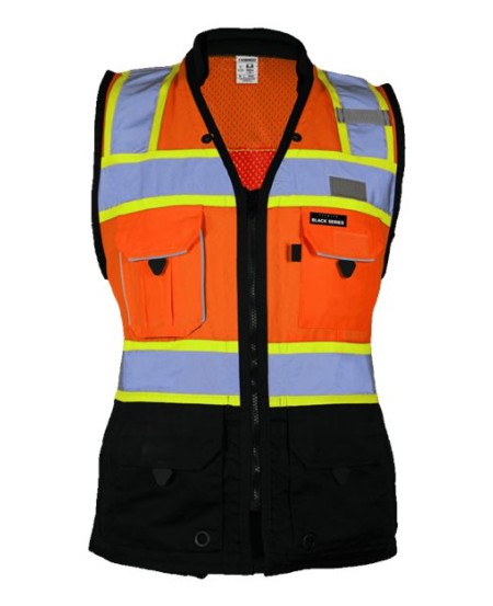 Kishigo S5021-5022 Women's Premium Black Series Heavy Duty Surveyors Vest – Women's Surveyors Vest | S–3XL (Women's) | ANSI 107 Type R Class 2