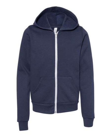 BELLA + CANVAS 3739Y Youth Sponge Fleece Full-Zip Hoodie Sweatshirt – 7 oz. 52/48 Airlume Cotton/Poly Fleece Youth Full-Zip Hoodie | S–L