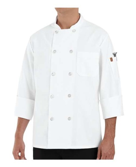 Chef Designs 415 Ten Pearl Button Chef Coat - 65/35 Poly/Cotton Double-Breasted Reversible Front Chef Coat | S-5XL