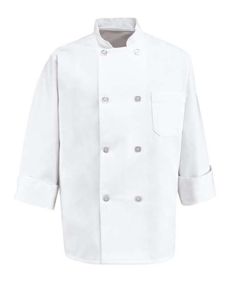 Chef Designs 0403T Eight Pearl Button Chef Coat Tall Sizes - 7 oz. 65/35 Poly/Cotton Twill Double-Breasted Chef Coat | LT-3XLT