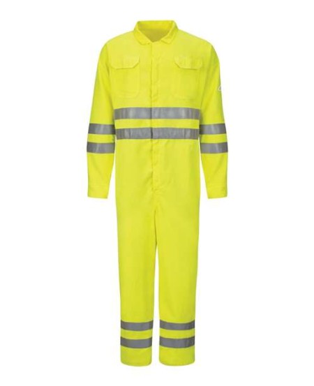 Bulwark CMD8 Men's Hi-Vis Deluxe Coverall with Reflective Trim – 7 oz. CoolTouch® 2 FR Fabric | Fluorescent Yellow-Green