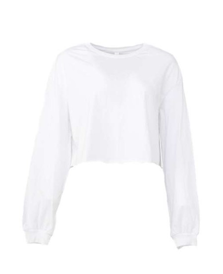 BELLA CANVAS 6501 Women's FWD Fashion Crop Long Sleeve Tee – 4.2 oz. 100% Airlume Cotton Women's Cropped Long-Sleeve Tee with Raw Hem | Dropped Shoulder