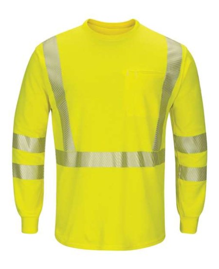 Bulwark SMK8 Men's Hi-Vis Lightweight FR Long Sleeve T-Shirt – 6.7 oz. 48/37/15 Modacrylic/Lyocell/Aramid | ATPV 8.3 CAT 2 ANSI Class 3