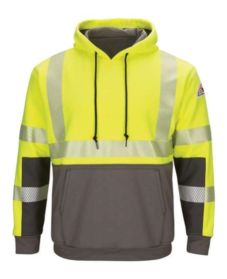 Bulwark SMB4 Men's Hi-Vis Color-Blocked FR Pullover Hoodie – 10.5 oz. 67/29/4 Modacrylic Shell + Waffle Lining | ATPV 35 CAT 3