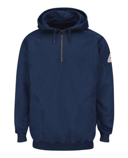 Bulwark SEH8T Men's Tall FR Quarter-Zip Hooded Sweatshirt – 12.5 oz. 95/5 Cotton/Spandex Brushed Fleece | EBT 17 CAT 2 Tall