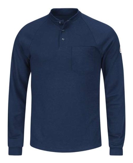 Bulwark SML2 Men's CoolTouch® 2 FR Long Sleeve Henley Shirt – 6.5 oz. Swiss Pique 45/35/20 Modacrylic/Lyocell/Aramid | EBT 8.2 CAT 2