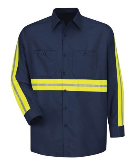 Red Kap SP14ET Men's Tall Industrial Enhanced-Visibility Long Sleeve Shirt – 4.25 oz. Poplin, Y/S/Y Trim | Tall