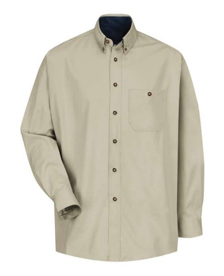 Red Kap SC74 Men's Cotton Contrast Dress Shirt – 6 oz. 100% Cotton Twill, Tortoise Shell Buttons, Contrasting Collar LS