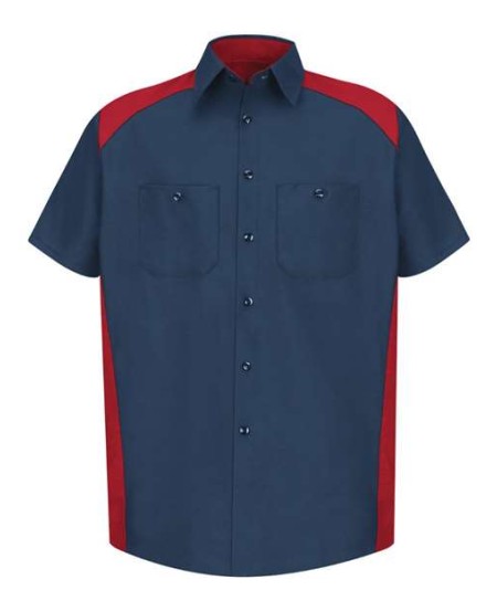 Red Kap SP28T Men's Tall Short Sleeve Motorsports Shirt – 4.25 oz. 65/35 Color-Block Poplin | Tall Sizes