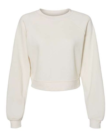 BELLA CANVAS 7505 Women's Crop Raglan Fleece Crewneck Sweatshirt – 8 oz. 52/48 Airlume Cotton/Poly Mid-Length Raglan Fleece Crewneck