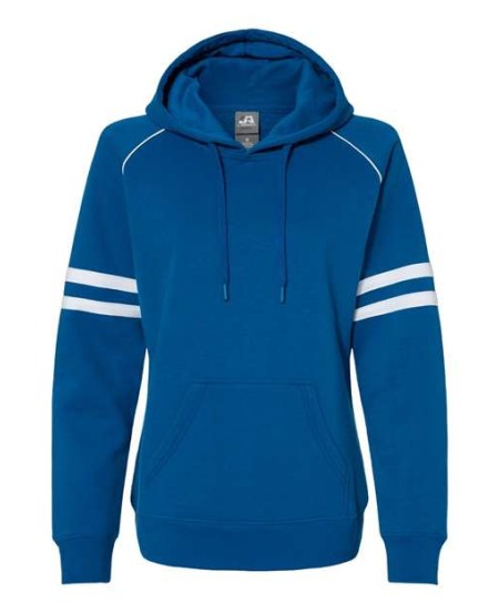 J. America 8645 Women's Varsity Fleece Piped Hooded Sweatshirt – 8 oz. Women's Pullover hoodie | S–2XL