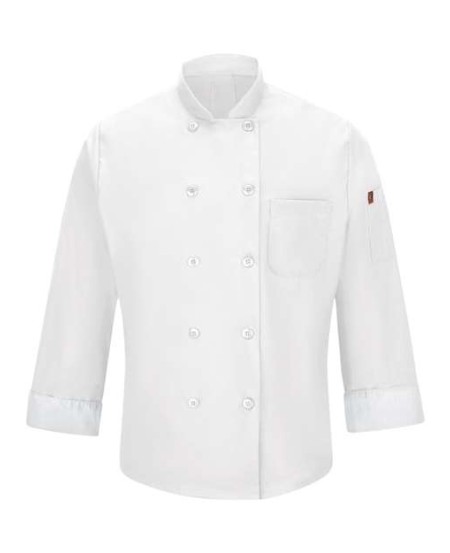 Chef Designs 042X Mimix Chef Coat with OilBlok - 65/35 Poly/Cotton OilBlok Ripstop + MIMIX Stretch Panels Men's Ten Button Chef Coat | XS-4XL