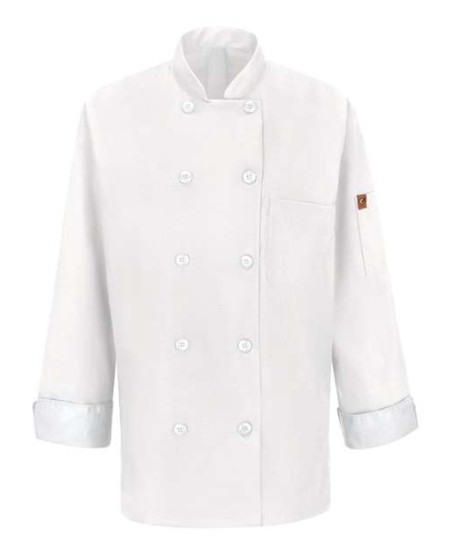 Chef Designs 041X Women's Mimix Chef Coat with OilBlok - 65/35 Poly/Cotton OilBlok Ripstop + MIMIX Stretch Panels Women's Ten Button Chef Coat | XS-3XL