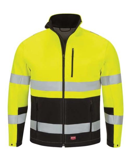 Red Kap JY34 Men's Hi-Visibility Soft Shell Jacket – ANSI 107 Type R Class 3 Fleece-Lined Work Jacket | S–4XL