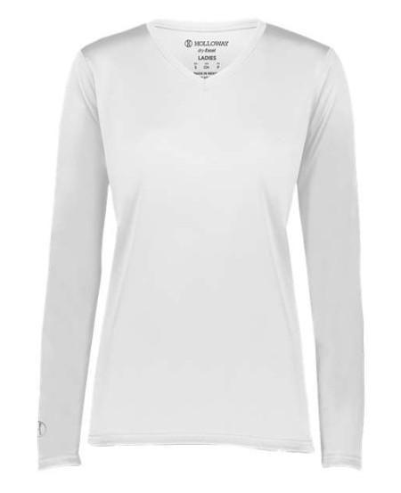 Holloway 222824 Women's Momentum Long Sleeve V-Neck T-Shirt – 4.1 oz. 100% Polyester Dry-Excel UPF 45+ Ladies' Long Sleeve V-Neck | S–3XL