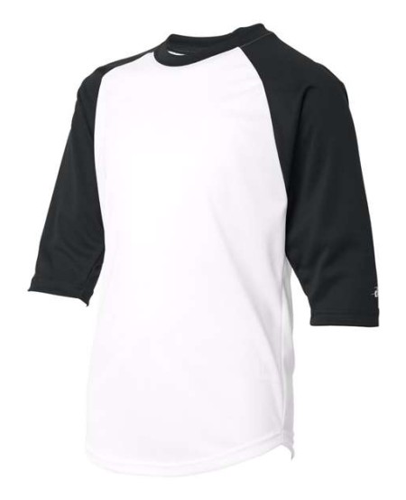 Badger 2133 Youth B-Core Three-Quarter Sleeve Baseball T-Shirt – 3.5 oz. Polyester Youth 3/4-Sleeve Raglan Performance Tee | XS–XL