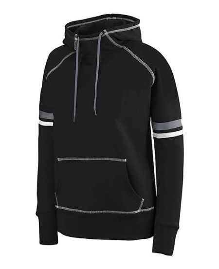 Augusta Sportswear 5440 Women's Spry Hooded Sweatshirt – 9 oz. 50/50 Cotton/Poly Fleece, Raglan w/Stripes | M–2XL