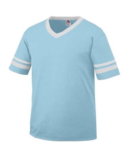 Augusta Sportswear 360 V-Neck Jersey with Striped Sleeves – 4.8 oz. 50/50 Cotton/Polyester Knit | S–3XL