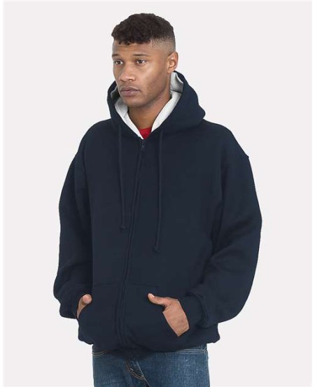 Bayside 940 USA-Made Super Heavy Thermal Lined Full-Zip Hoodie – Unisex 17 oz. Fleece & Waffle Thermal Full-Zip Sweatshirt | S–4XL