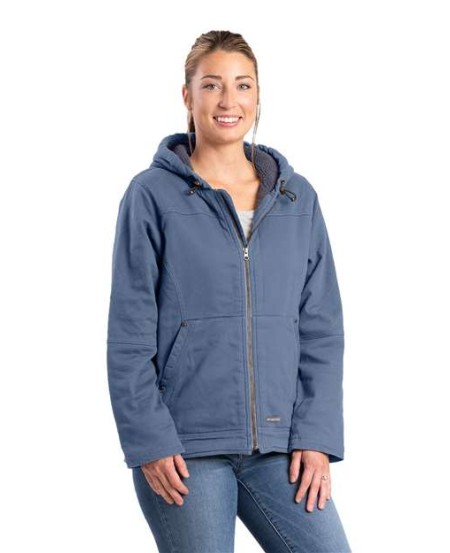 Berne Apparel WHJ48 Women's Sherpa-Lined Twill Hooded Jacket – 7.2 oz. 98/2 Cotton/Lycra Twill Shell with Heavyweight Sherpa Body | Women's Stretch Twill Work Jacket