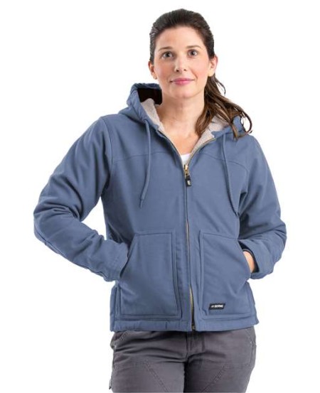 Berne Apparel WHJ43 Women's Softstone Hooded Coat – 10 oz. Heavy-Duty Cotton Duck with Heavyweight Sherpa Body | Women's Work Coat | Side Vents, Extended Back