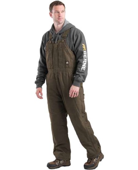 Berne Apparel B377 Men's Heartland Insulated Washed Duck Bib Overall – 12 oz. 100% Cotton Sanded Duck Shell with Heavyweight Insulation | Two-Way Brass Zipper, Insulated High Back