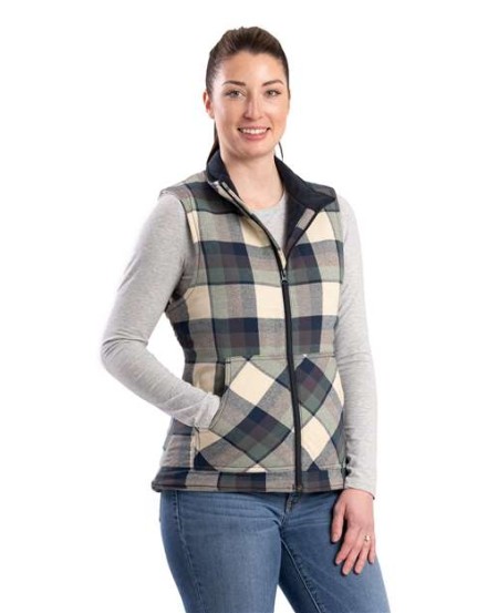Berne Apparel WV16 Women's Insulated Flannel Vest – 4 oz. 100% Cotton Flannel with Lightweight Insulation | Women's Flannel Work Vest | Drop Tail, Fleece-Lined Pockets