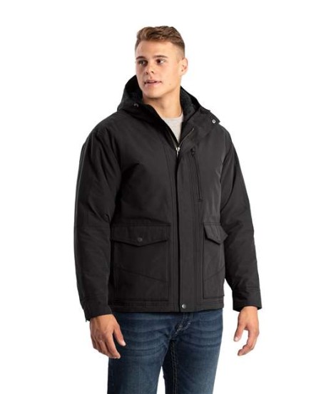 Berne Apparel HJ67 Men's Highland Quilt-Lined Micro-Duck Hooded Jacket – 4.7 oz. 60/40 Cotton/Poly Sanded Duck | Sherpa-Lined Hood, Extended Length | Water- and Wind-Resistant