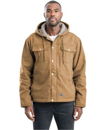 Berne Apparel HJ57 Men's Vintage Washed Sherpa-Lined Hooded Jacket – 12 oz. 100% Cotton Sanded Duck with Heavyweight Polyester Sherpa Body Lining | Vintage Wash