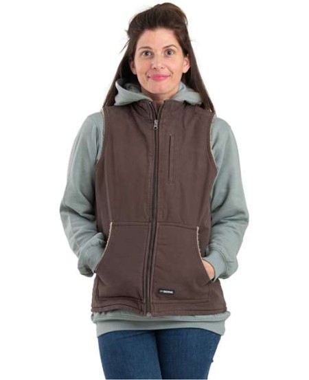 Berne Apparel WV15 Women's Sherpa-Lined Softstone Duck Vest – 10 oz. 100% Cotton Sanded Duck with Heavyweight Sherpa Lining | Women's Work Vest | Zip-Through Collar