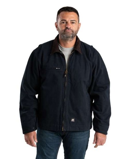 Berne Apparel J374 Men's Highland Washed Gasoline Jacket – 12 oz. Super-Duty 100% Cotton Sanded Duck with Heavyweight Polyester Fleece Lining | Corduroy Collar | LEED-Certified Factory