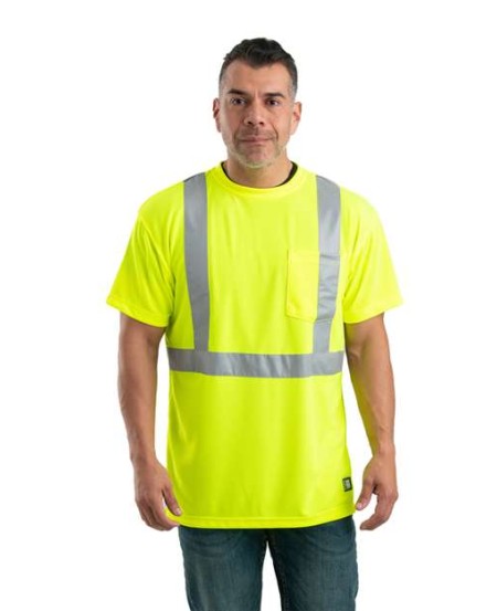 Berne Apparel HVK012 Men's Hi-Vis Class 2 Performance Pocket T-Shirt – 4 oz. Polyester Birdseye Mesh | ANSI/ISEA 107-2015 Type R Class 2 | Moisture-Wicking | 2