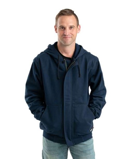 Berne Apparel FRSZ19 Men's Flame-Resistant Full-Zip Hooded Sweatshirt – 12 oz. 100% Cotton FR Fleece Full-Zip FR Hoodie | ASTM F1506, NFPA 70E, NFPA 2112, OSHA 1910.269