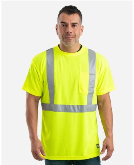 Berne Apparel HVK012T Men's Tall Hi-Vis Class 2 Performance Pocket T-Shirt – 4 oz. Polyester Birdseye Mesh | ANSI/ISEA 107-2015 Type R Class 2 | Tall Sizing
