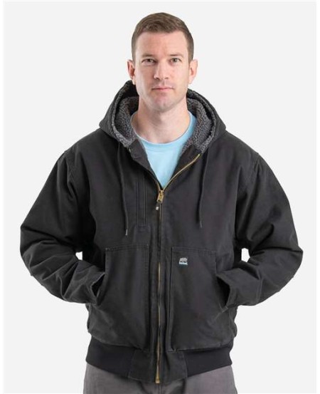 Berne Apparel HJ317 Men's Highland Flex180 Washed Duck Hooded Work Jacket – 12 oz. 100% Cotton Sanded Duck Shell with Flex180 Technology | Arctic-Weight Sherpa Body Lining