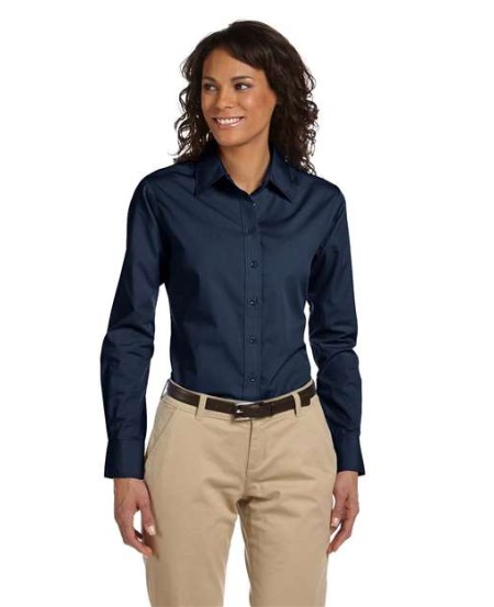 Harriton M510W Women's Essential Poplin Shirt – 3.1 oz. 65/35 Polyester/Cotton Poplin Women's Long-Sleeve Shirt