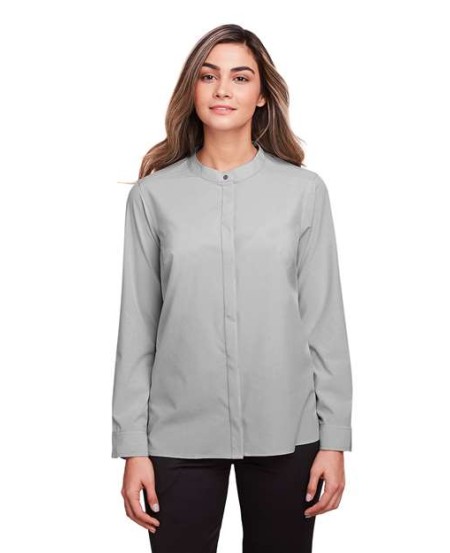 North End NE500W Women's Borough Stretch Performance Shirt – 4.13 oz. 86/14 Polyester/Spandex, Mandarin Collar, Snap