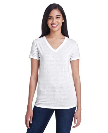 Threadfast Apparel 252RV Women's Invisible Stripe V-Neck T-Shirt – 4.2 oz. 60/40 Cotton/Polyester Invisible Stripe | S–2XL