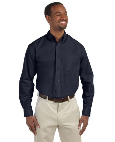 Harriton M510 Men's Essential Poplin Shirt – 3.1 oz. 65/35 Polyester/Cotton Poplin Long-Sleeve Shirt