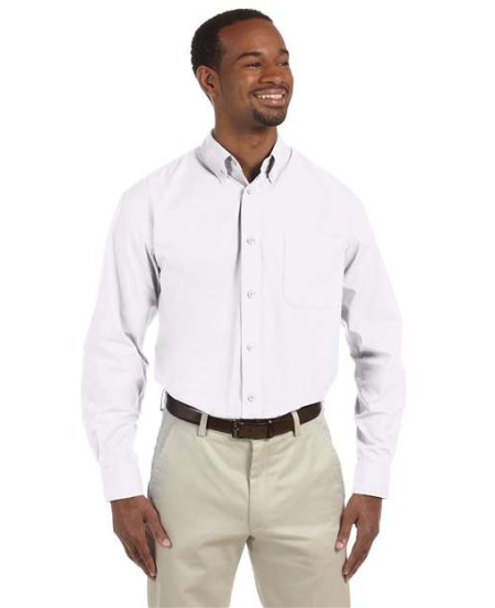 Harriton M510T Men's Tall Essential Poplin Shirt – 3.1 oz. 65/35 Polyester/Cotton Poplin Tall Long-Sleeve Shirt