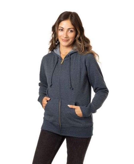 econscious EC4580 Women’s Heathered Full-Zip Hooded Sweatshirt – 7 oz. 55/45 Organic Cotton/Recycled Polyester | Heathered Fleece | 2x1 Cotton/Spandex Rib