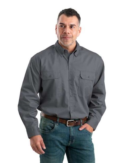 Berne Apparel SH21 Men's Utility Lightweight Canvas Woven Dress Shirt – 4 oz. 60/40 Cotton/Poly Duck Men's Long-Sleeve Canvas Work Shirt | Utility Sleeve Pockets