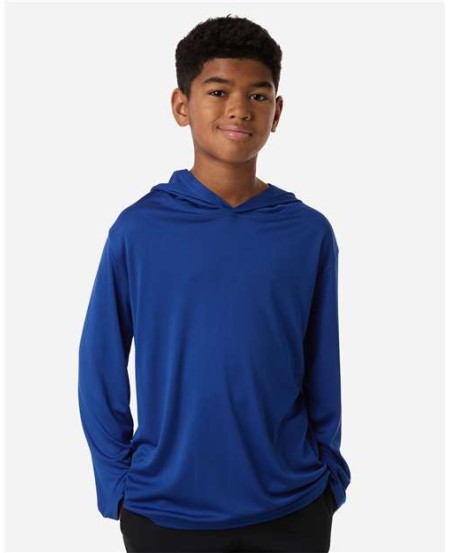AllPro 48510Y Youth Pro-Lock Performance Hooded Long Sleeve T-Shirt – 4.1 oz. Polyester | Youth XS–XL