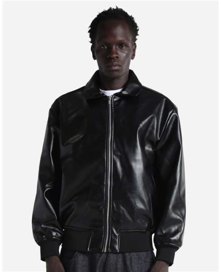Shaka Wear SHPVB PU Leather Collared Varsity Jacket - 100% PU Shell, Polyester Diamond Quilted Lining, YKK Zipper OEKO-TEX | S-3XL