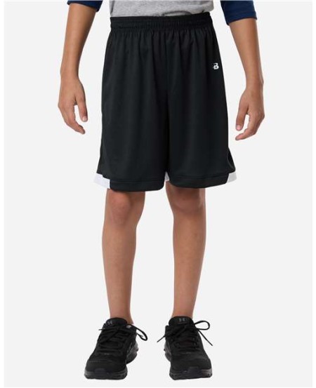 Badger 2301 Youth On The Rise Shorts – 100% Polyester Interlock Moisture-Wicking Odor-Resistant Youth Athletic Shorts