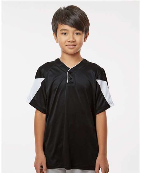 Alleson Athletic 2976 Youth Striker Placket Jersey – 100% Polyester Arrow Mesh Vented Back Two-Button Baseball Jersey | Youth XS–XL