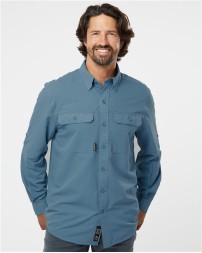 DRI DUCK 4441 Men’s Crossroad Woven Long Sleeve Shirt – 2.8 oz. 100% Polyester Two-Tone Dobby | UPF 50+ | DWR | Convertible Sleeves