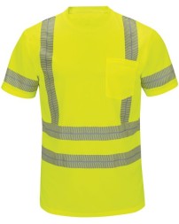 Red Kap SVY4 Men's High Visibility Short Sleeve T-Shirt – 4 oz. 100% Polyester Birdseye Mesh Hi-Vis Pocket Tee | S–6XL