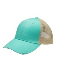 Adams Headwear OL102 Ollie Distressed Trucker Cap – 6-Panel Structured Mid-Profile Pigment-Dyed Mesh Back Cap | One Size